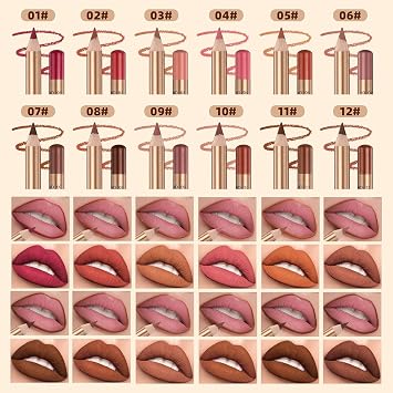 12Colors Slim Lip Liner Pencil Set,Longwear Smooth Lip Pencil Nude