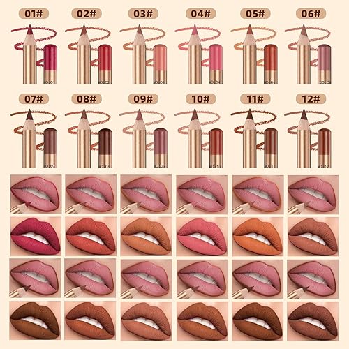 Miniatura 6 de Juego de lápices de labios delgados de 12 colores, juego de delineadores de labios suaves de larga duración, lápiz labial cremoso, lápiz labial