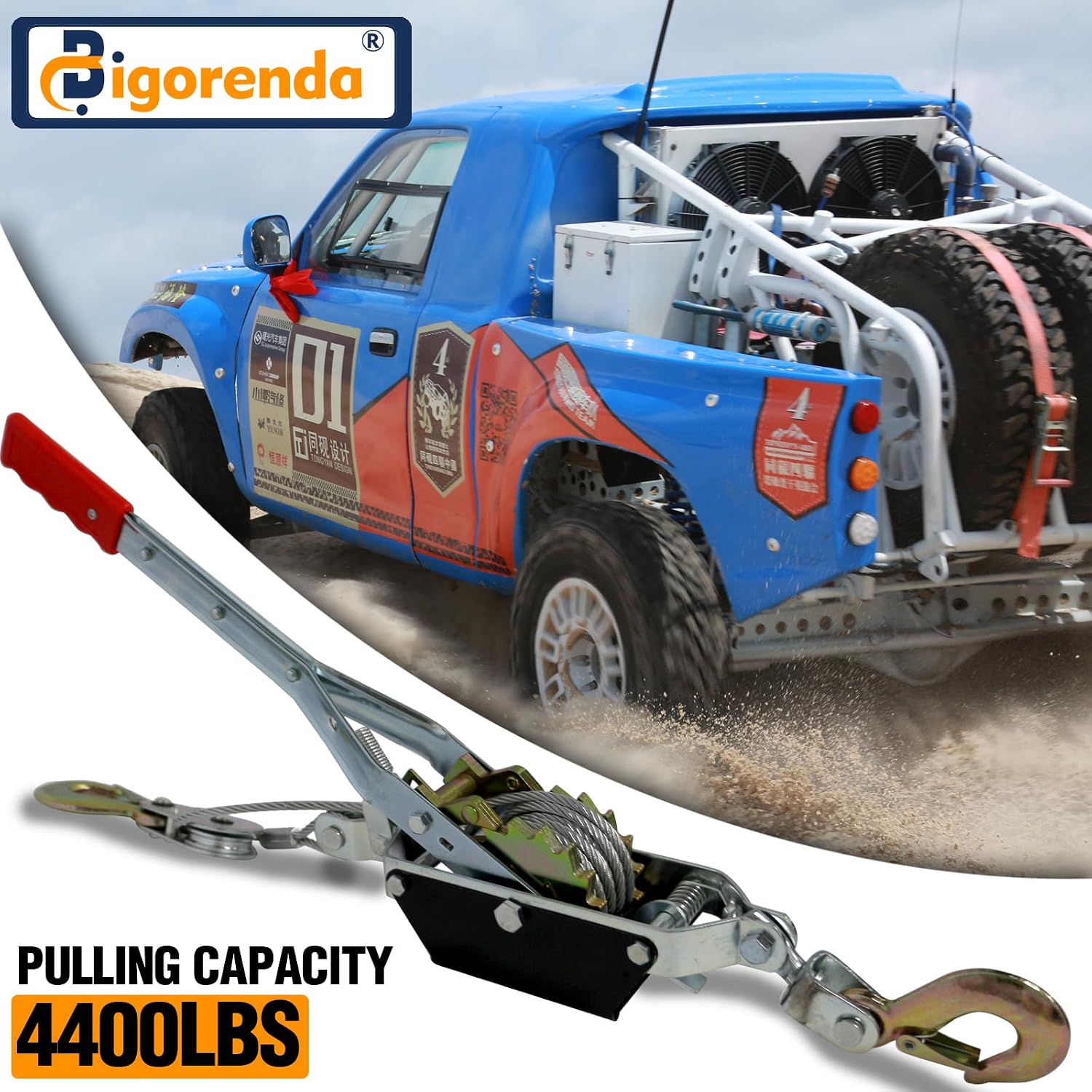 Come Along Winch,2T(4410lbs) Pulling Capacity,12FT Steel Cable,Heavy Duty Ratchet Power Puller Tool with Dual Gears,2 Hooks Hand Winch Cable,Automotive Hoist Cable Puller for Vehicle Rescue