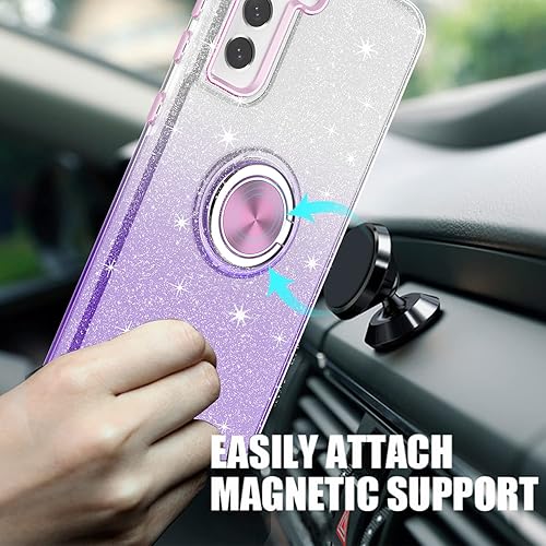 Miniatura 2 de TJS Funda compatible con Samsung Galaxy S22 Plus 5G, anillo de metal con soporte magnético, tono brillante de TPU para niñas y mujeres, funda