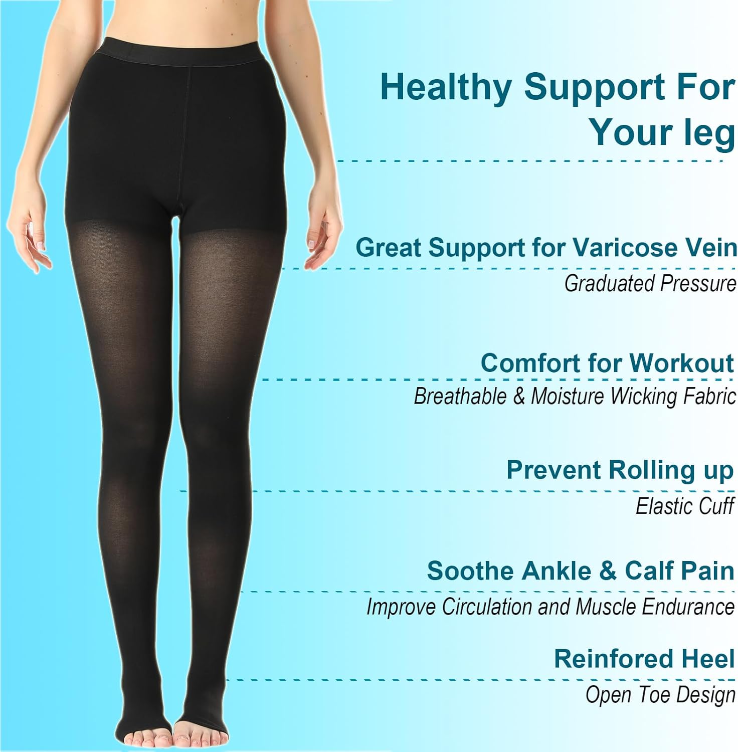 Medical Compression Pantyhose For Women & Men,20-30 mmHg Medical Grade Support Hose Tights For DVT,Pregnancy,Varicose Veins,Relief Shin Splints,Edema,Swelling - Image 2