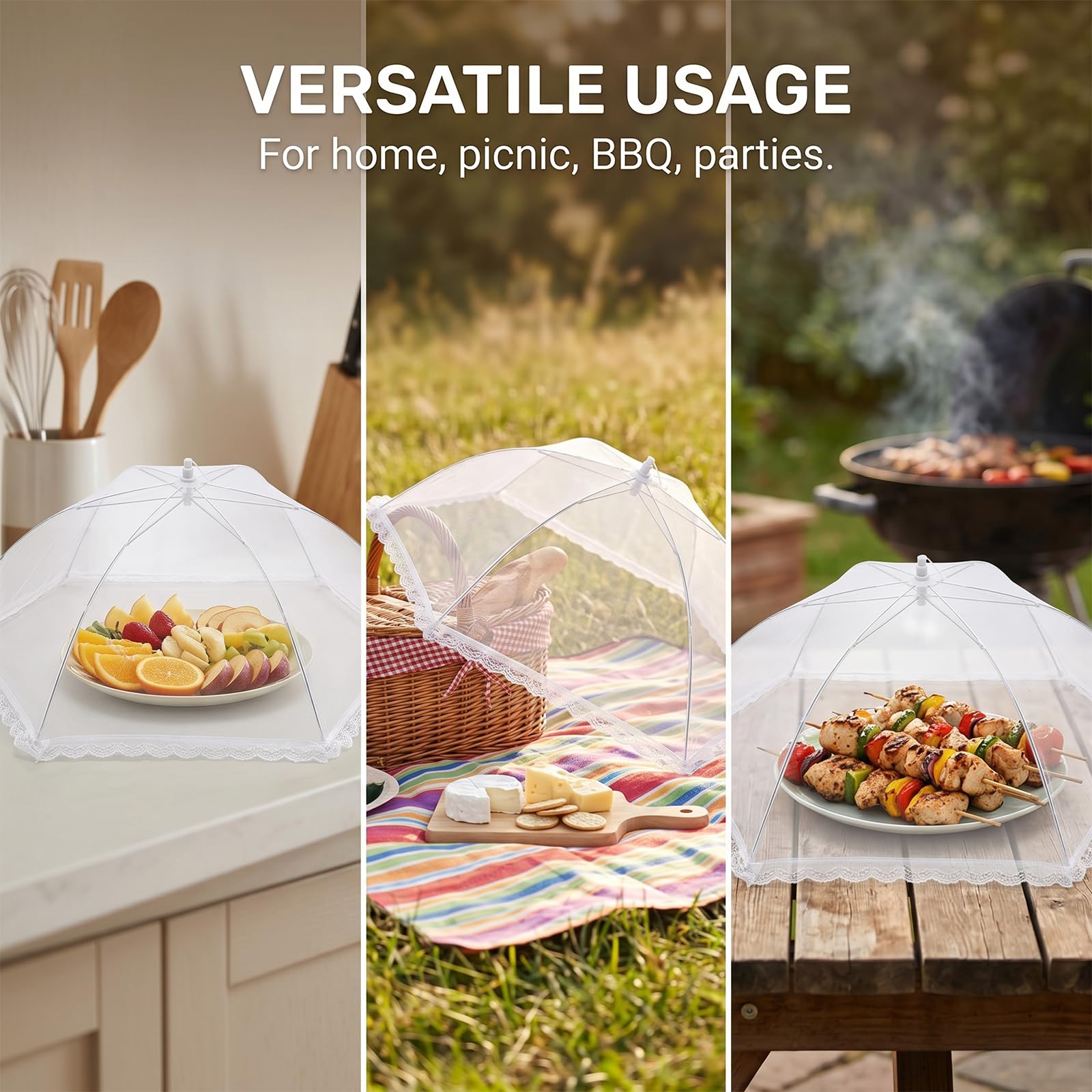 Coprivivande a Rete Pieghevole, 4 Pezzi Anti Insetti Coperture per Alimenti, Coprivivande a Rete Pop Up, Copertura Tende Ombrello Per Il Cibo per Cibo Frutta Picnic, Bianco, 60 cm