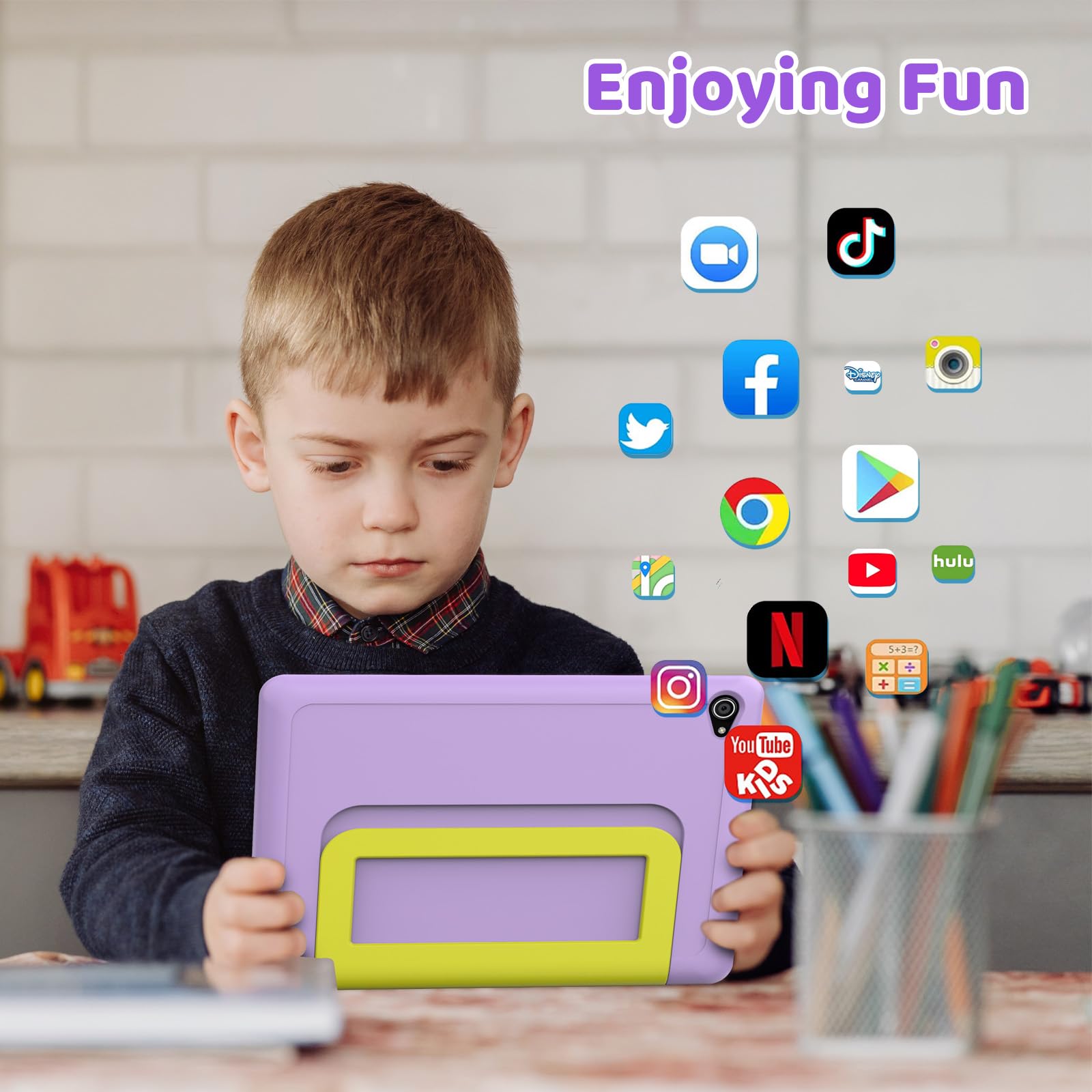 MUISOO 10 Inch Kids Tablet, Android 14 tablet for kids with Octa Core Processor, 8GB RAM 64GB ROM 1TB TF, 5000mAh Battery, WiFi, Bluetooth, Type-C, Kids Tablets with 8+5MP Dual Camera (Purple) - 5