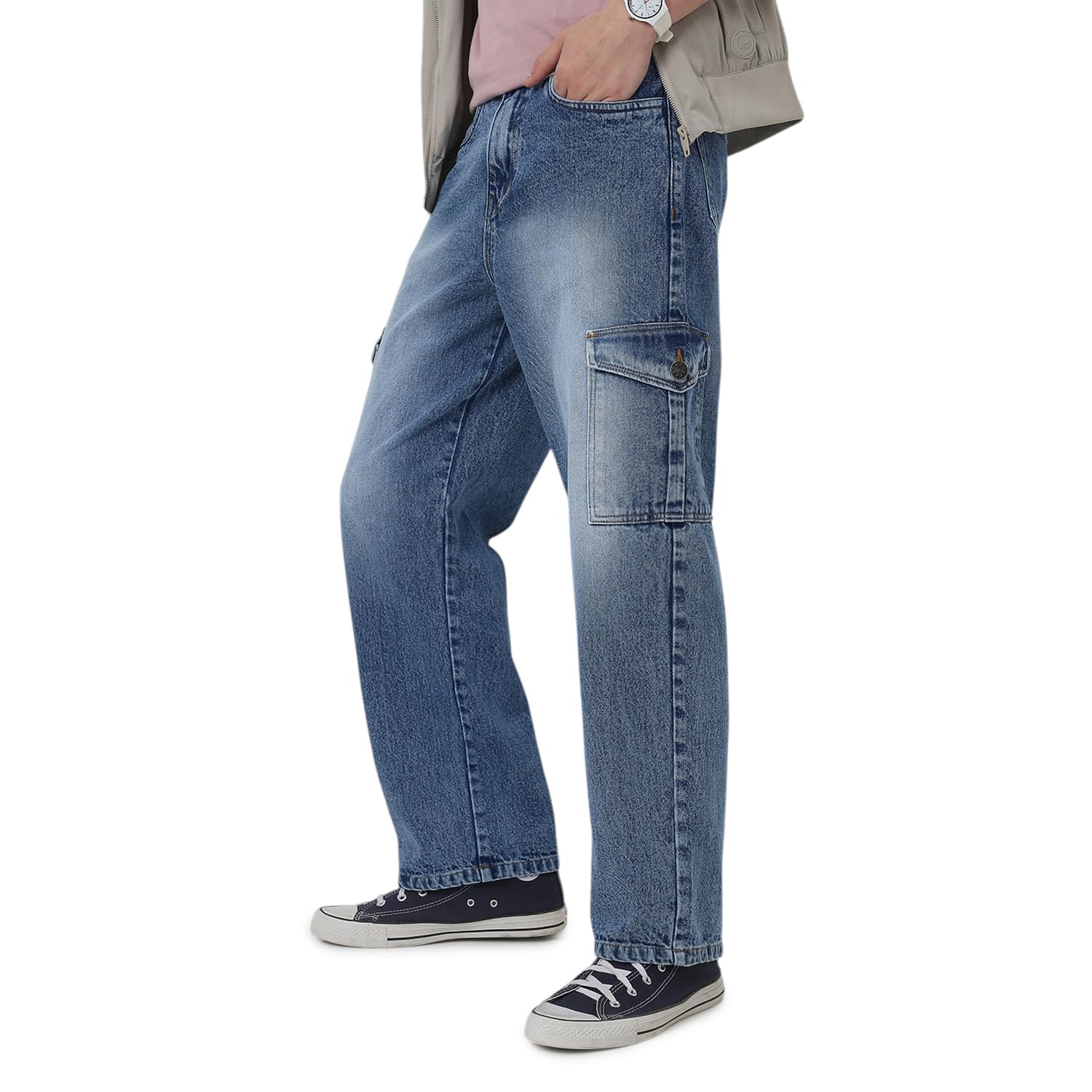 neostreak Men's Loose Baggy Fit Washed Cargo Jeans with 6 Pockets Non-Stretchable-picture-35