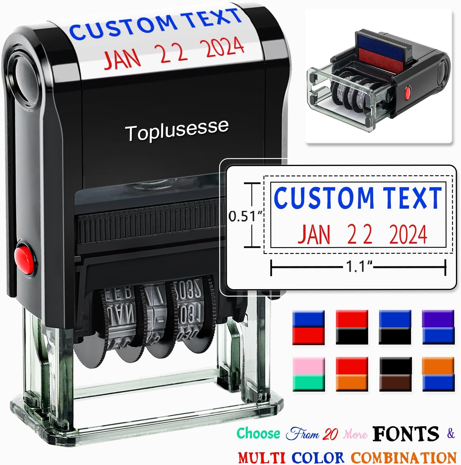 Personalized Date Stamp Self Inking Signature Office Custom Text Stamp with Date Phrase Stamp 1 Line Custom Text Office Supplies 2-Color Date Stamp