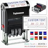 Toplusesse Personalized Date Stamp Self Inking Signature Office Custom Text Stamp with Date Phrase Stamp 1 Line Custom Text Office Supplies 2-Color Date Stamp