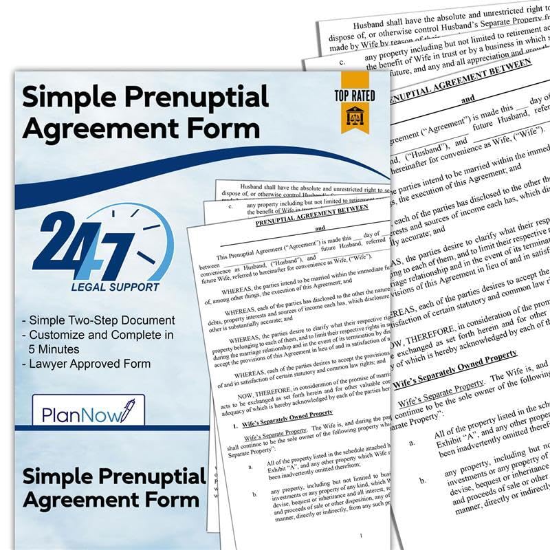 PlanNow Prenuptial Agreement Form | Custom Legal Form | Hassle-Free Step-by-Step Instructions | Attorney-Approved | Complete in Minutes