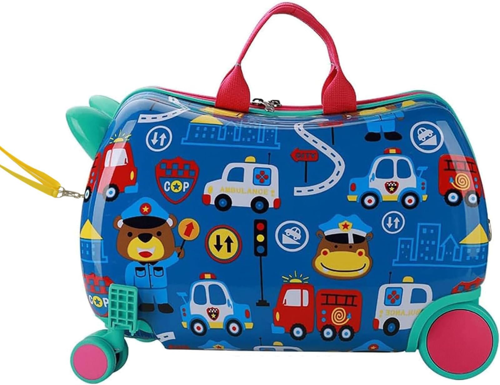 Ride-On Kids Suitcase: Fun & Durable | Tow-Along Toddler Luggage - Perfect for Air Travel, Lightweight with Wheels Child-Friendly Carry-On Bag for Easier Airport Experience"(Car pattern)