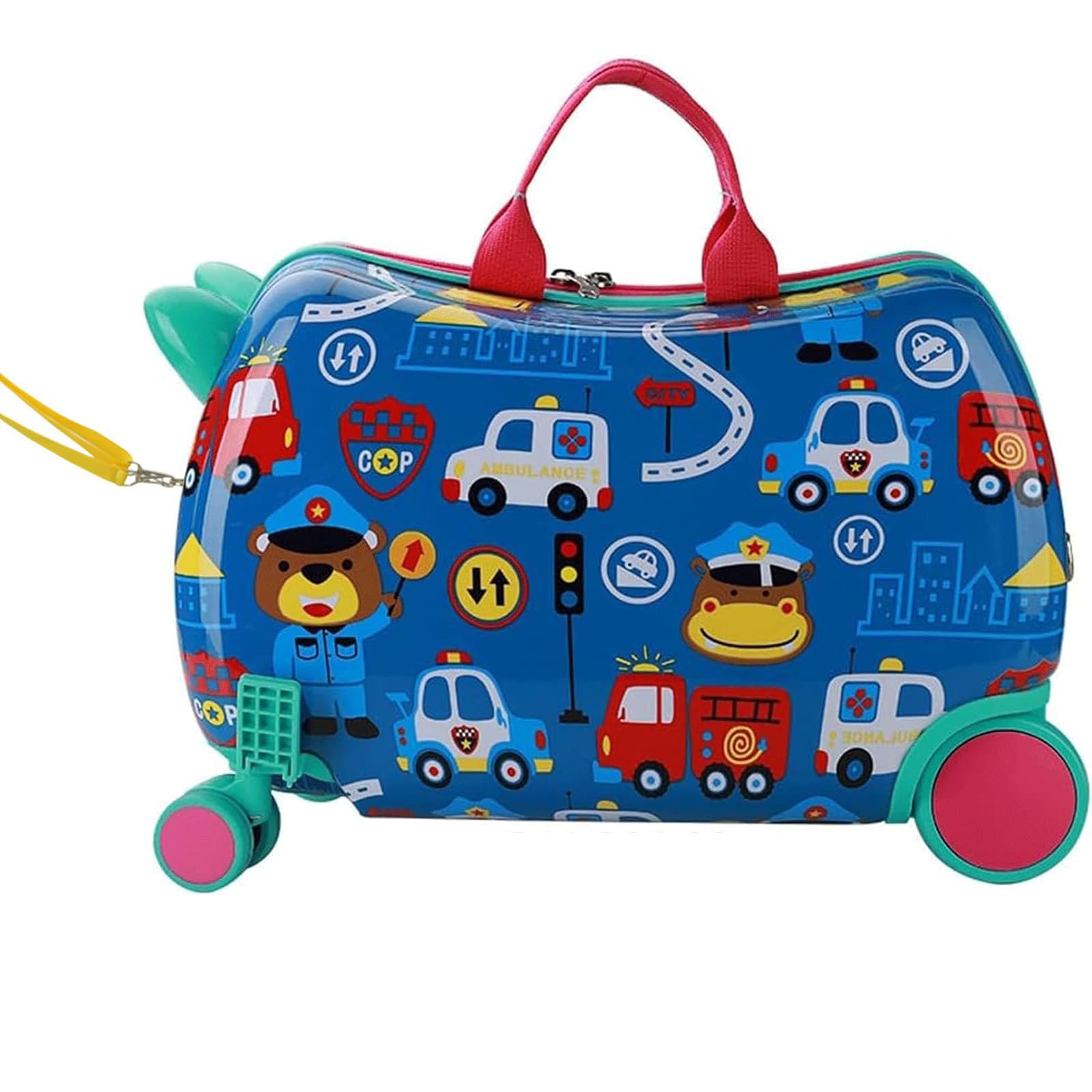 Ride-On Kids Suitcase: Fun & Durable | Tow-Along Toddler Luggage - Perfect for Air Travel, Lightweight with Wheels Child-Friendly Carry-On Bag for Easier Airport Experience"(Car pattern)