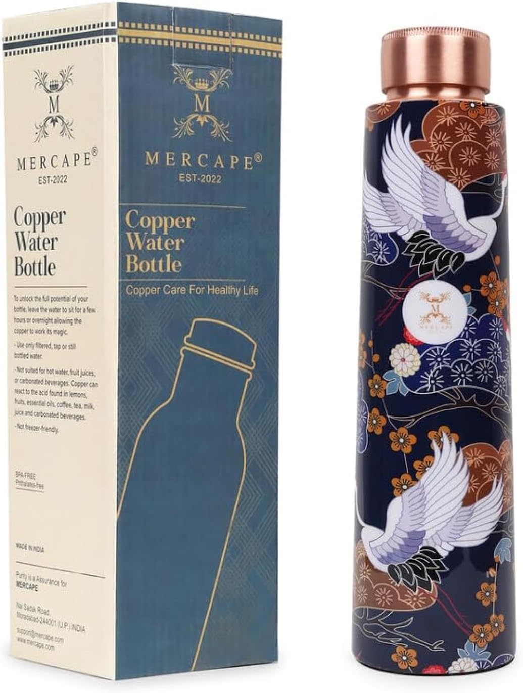100% Pure Copper Water Bottle Printed with Ample Design Experience Ayurvedic Harmony Pure Copper Water Bottle - Leak Proof, Joint Less for Office, Gym, School & Gift (900ml)