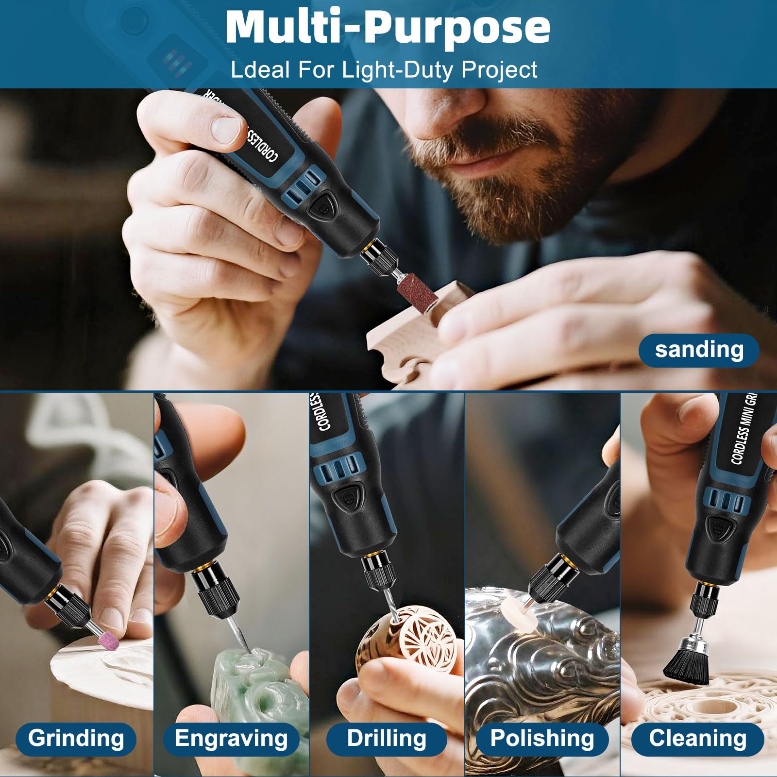 Kit d'Outil Rotatif Multifonction Sans Fil,Mini Stylo Graveur Rechargeable,Mini Meuleuse 3 Vitesses 5000-15000 tr/min avec 96 Accessoires pour Bois/Métal/Verre/Céramique/Bijoux