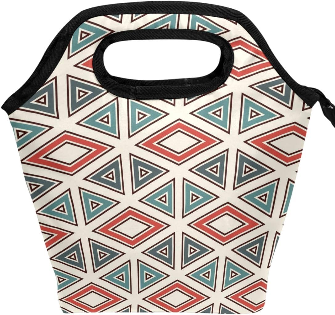 Amazon Com Wamika Geometric Boho Lunch Bag Boxes Tote Insulated Reusable For Kids Girls Boys Ethnic Diamond Triangles Lunch Bag Lunchbox Durable Waterproof Zipper Hangbag Portable School Supplies