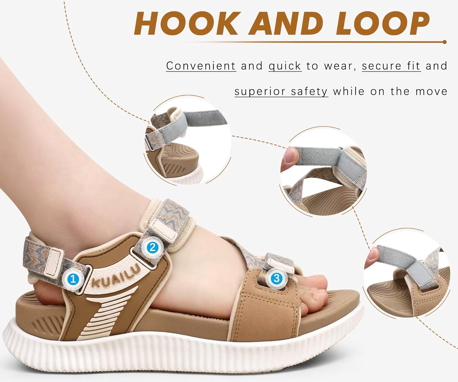 KuaiLu Womens Orthopedic Walking Sandals Arch Support Recovery Sport Outdoor Hiking Water Sandles Thick Athletic Cushion Comfortable Plantar Fasciitis Adjustable Sandals US6-12 - Image 5