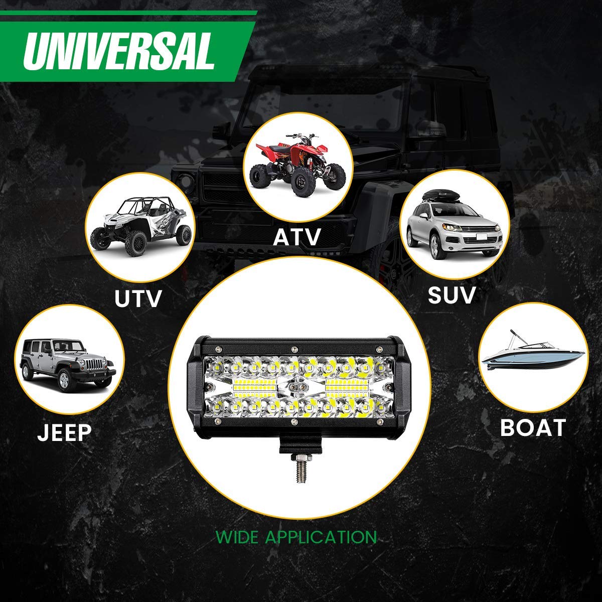 7-calowy drążek świetlny LED, 240 W 24 000 lm offroad światło przeciwmgielne światła do jazdy LED strąki z punktowym wiązką kombi wiązki, wodoodporne oświetlenie robocze LED do UTV ATV ciężarówka łódź, 2 sztuki
