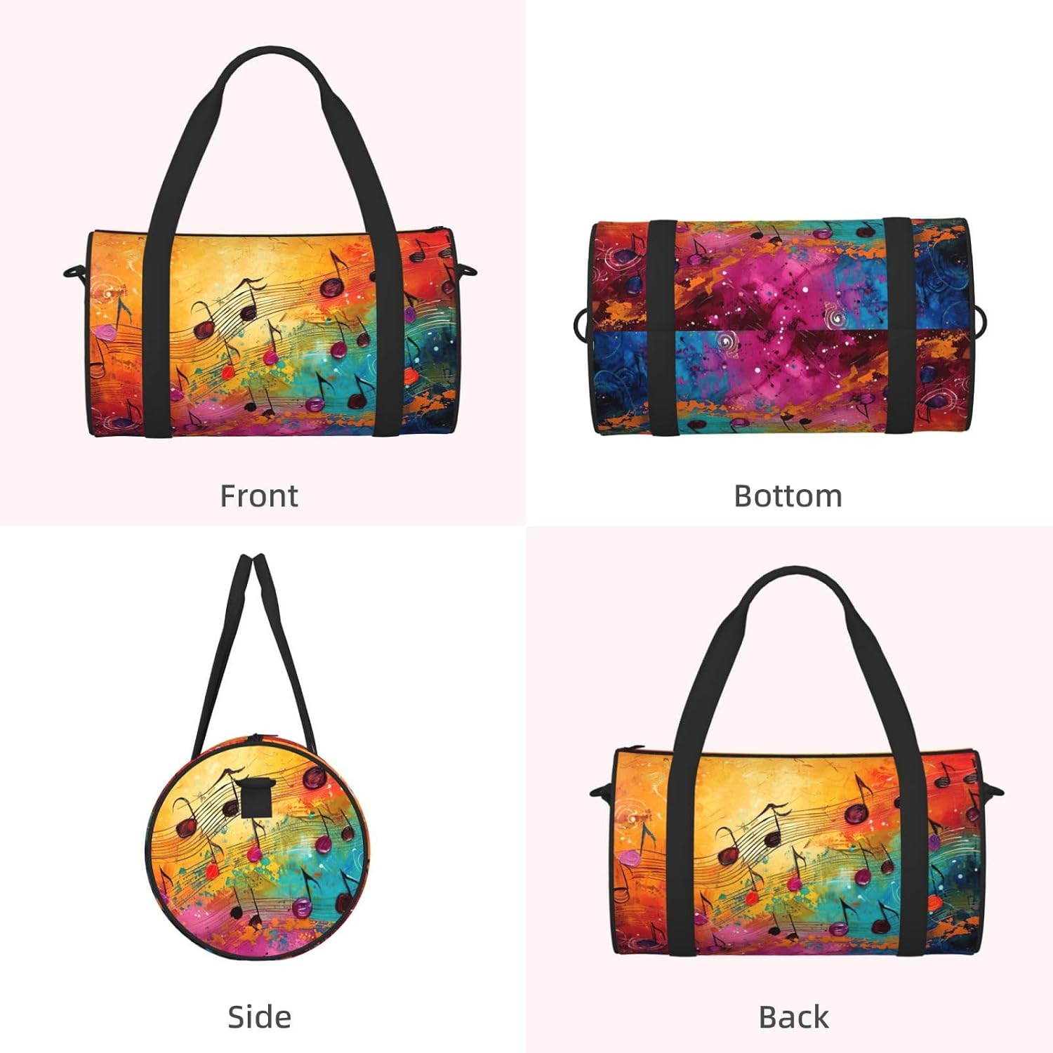 Colorful Music Notes Print Sports Tote Bag Lightweight Water-Resistant Gym Backpack Travel Supplies