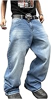 SHENHE Men's Wide Leg Baggy Jeans - Vintage Loose Fit Denim Pants with Pockets for Casual Comfort