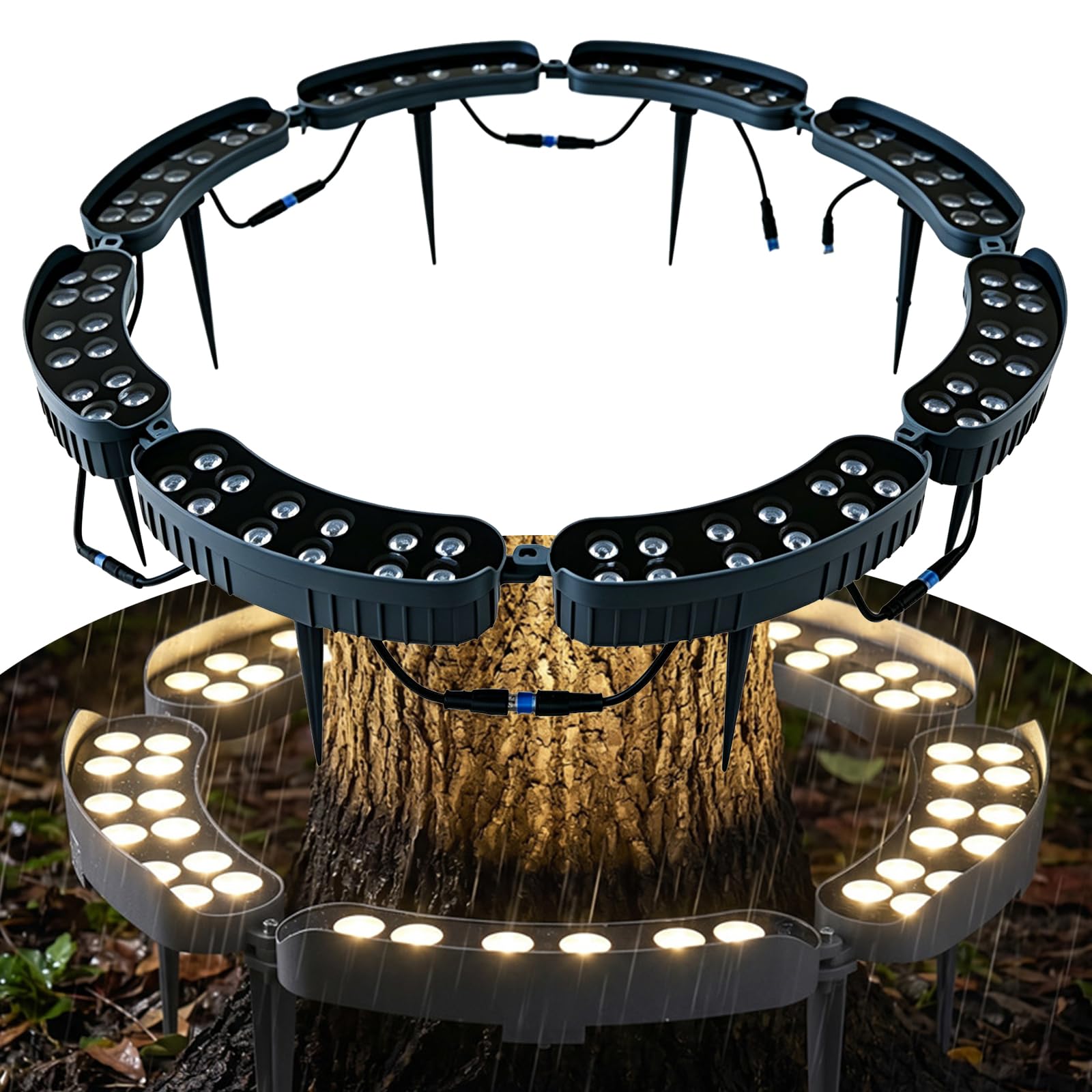 LED Ring Tree Light Outdoor Waterproof Landscape Spotlight, Die-Cast Aluminum Tree Hug Uplights with Ground Stake for Garden Pathway Accent, Circular Wrap Around Lamp (Warm White,Ground-insert-8pcs)