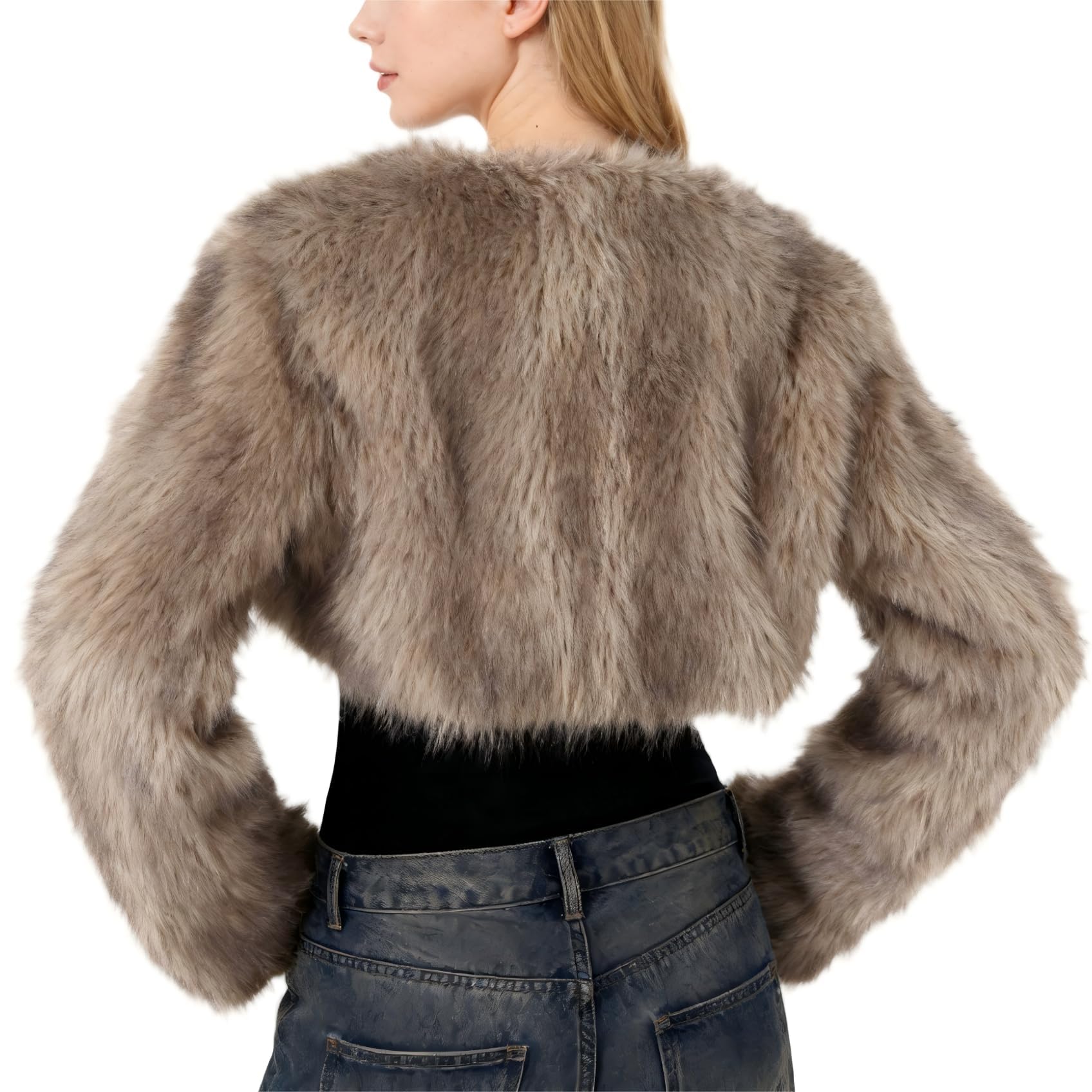 Amazhiyu Cappotto da donna in finta pelliccia, aperto sul davanti, invernale, a maniche lunghe, girocollo, caldo cardigan