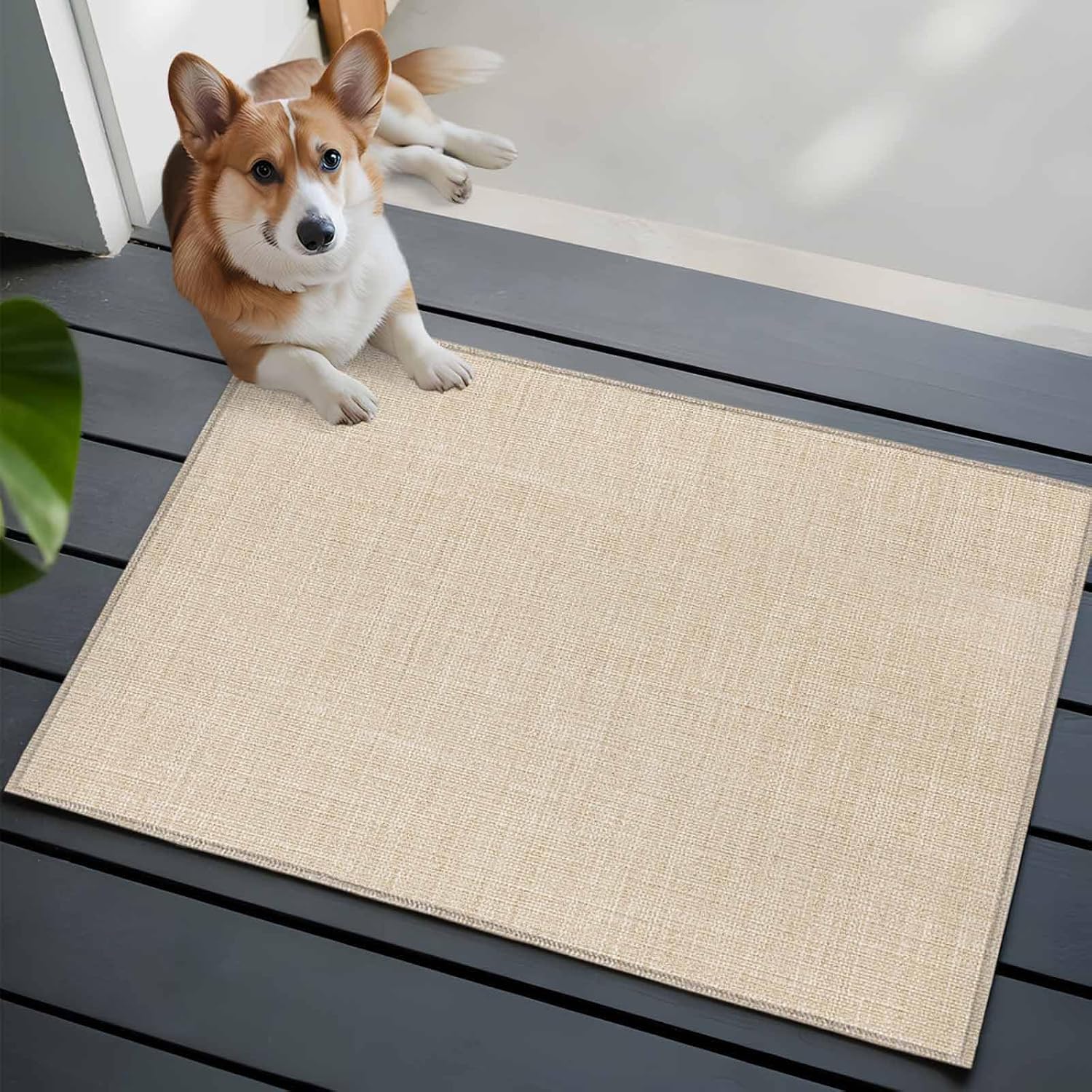 Linen Beige Bathroom Rug Washable 2x3 Entryway Rug Non Slip Farmhouse Modern Cream Front Door Mat Low Pile Indoor Minimalism Pure Solid Color Doormat Throw Floor Carpet for Kitchen Bedroom Entrance