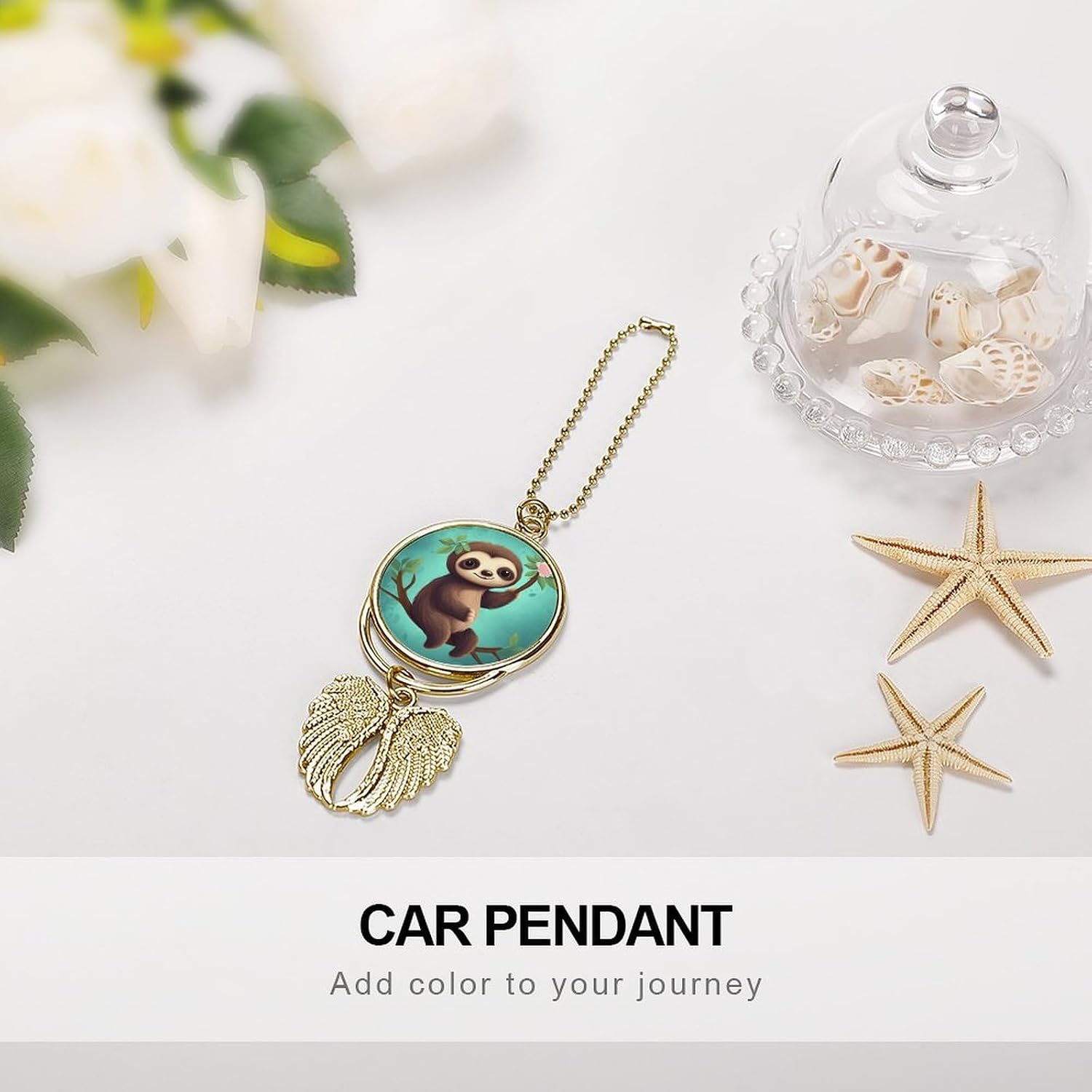 Car Hanging Ornament Rear View Mirror Cars Charms Cute Sloth Car Pendant Cars Interior Decoration View Mirror Hanging Accessories for Window Door Frame Balcony Golden image 4