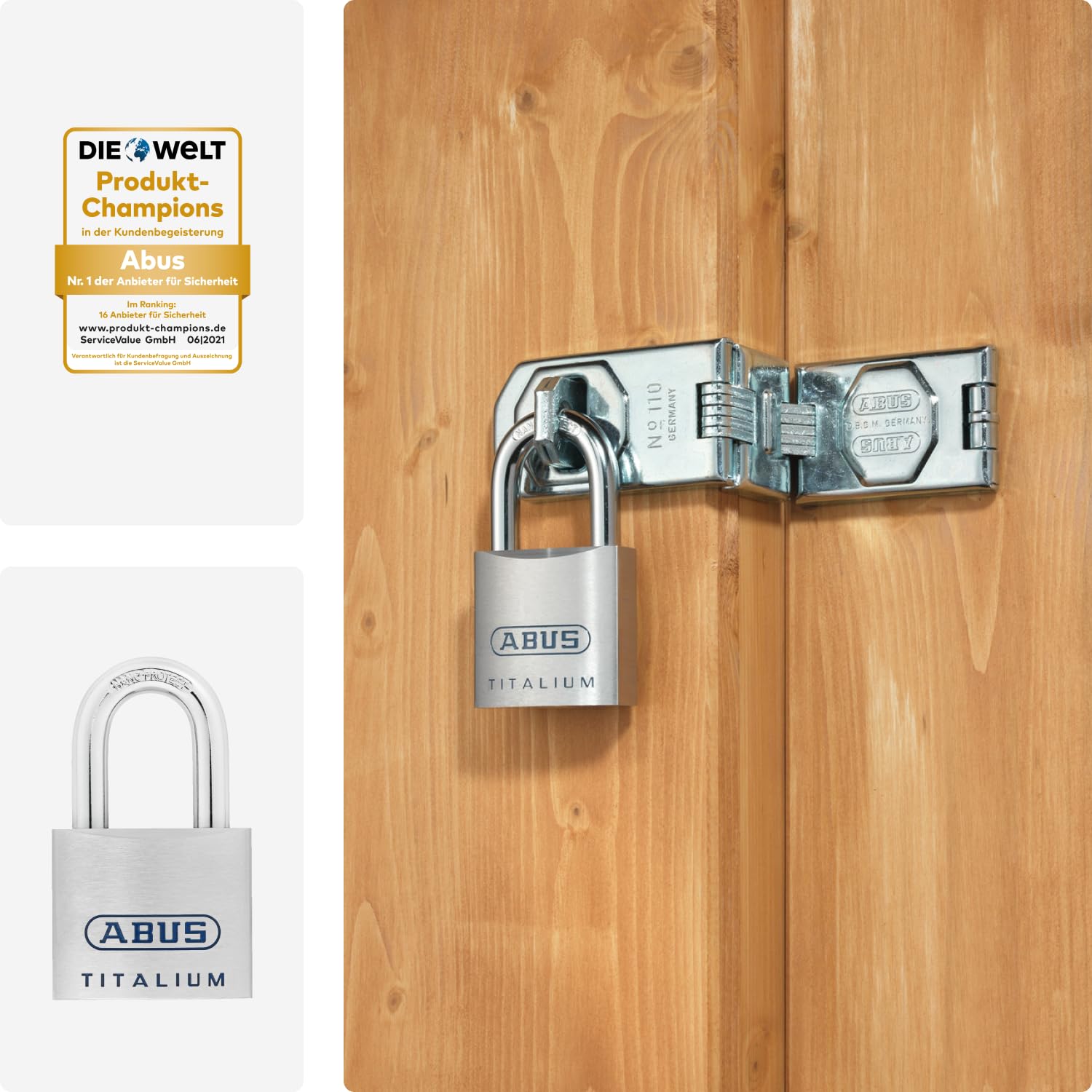 Abus Titalium Vorhängeschloss 96TI (B x H: 50 x 92 mm, Bügelstärke: 9,5