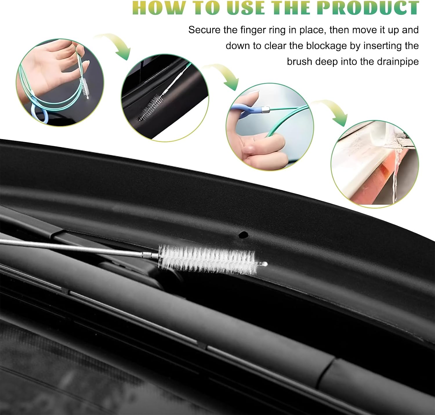 Auto Sunroof Drain Cleaning Tool, 196 Inch Professional Slim Tube Cleaner Pipe Cleaning Brush, Universal Flexible Drain Brush for Vehicle Sunroof Windshield Wiper Hole thumbnail