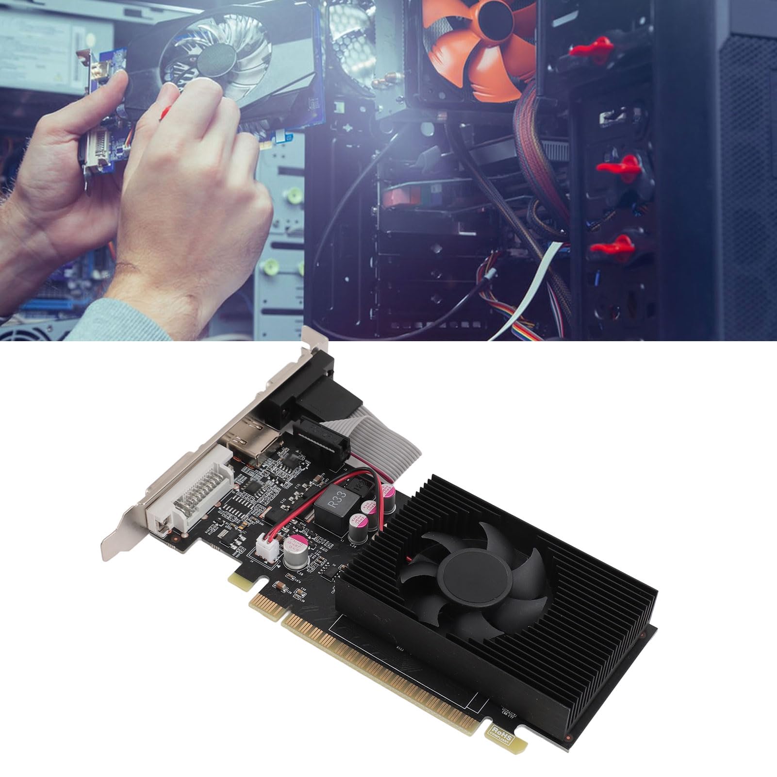 Schede Grafiche per Computer, Scheda Video con Ventola di Raffreddamento PCIE 2.0 16x Gaming Graphics Scheda GT730 4GB GDDR3 Scheda Grafica a 128 Bit Scheda Grafica a Basso Profilo per Vittorie 10 11