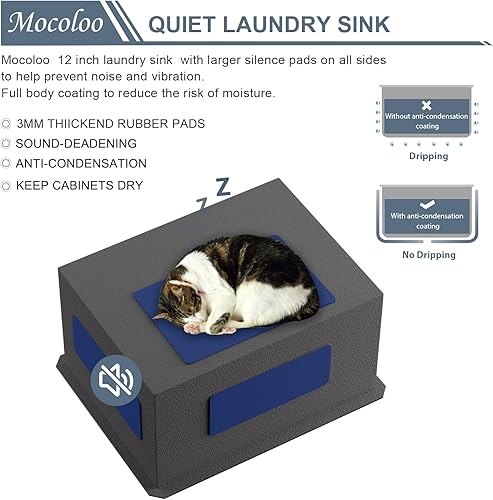 Miniatura 6 de Mocoloo Fregadero de lavandería de 21 pulgadas, fregadero de 21 x 18 pulgadas, fregadero utilitario de acero inoxidable calibre 16, fregadero de 12
