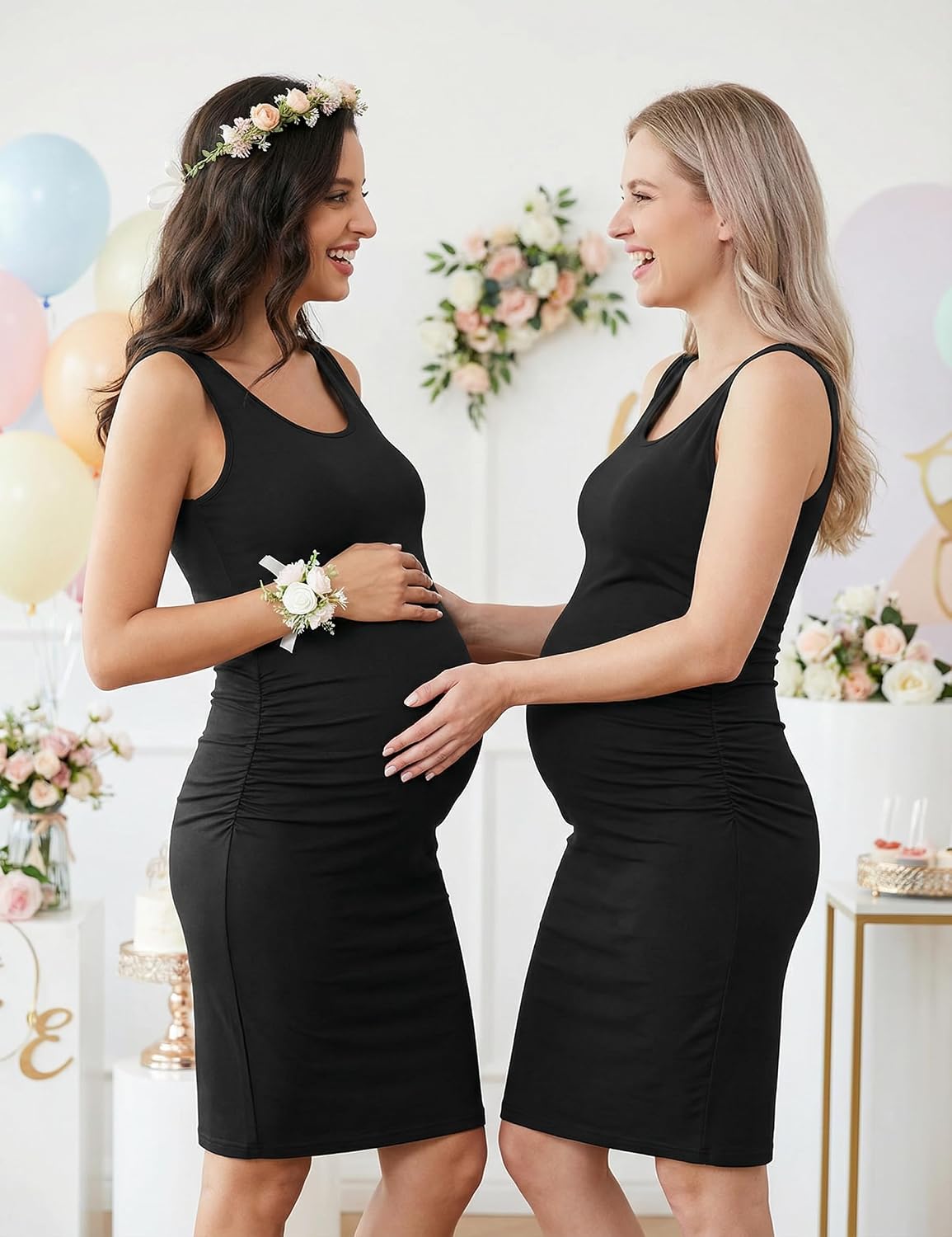 KIM S Women's Maternity Sleeveless Dresses S-XXL, Summer Bodycon Dress for Daily or Baby Shower