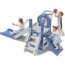 BIERUM 6 in 1 Toddler Slide for Toddlers Aged 1-3 Climber Playset Blue
