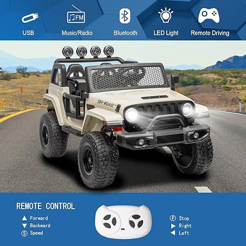 Miniatura 4 de FINITO Camión eléctrico de 24 V 4WD de 2 plazas para niños con Bluetooth, control remoto para niños grandes, el mejor regalo para niños y niñas,