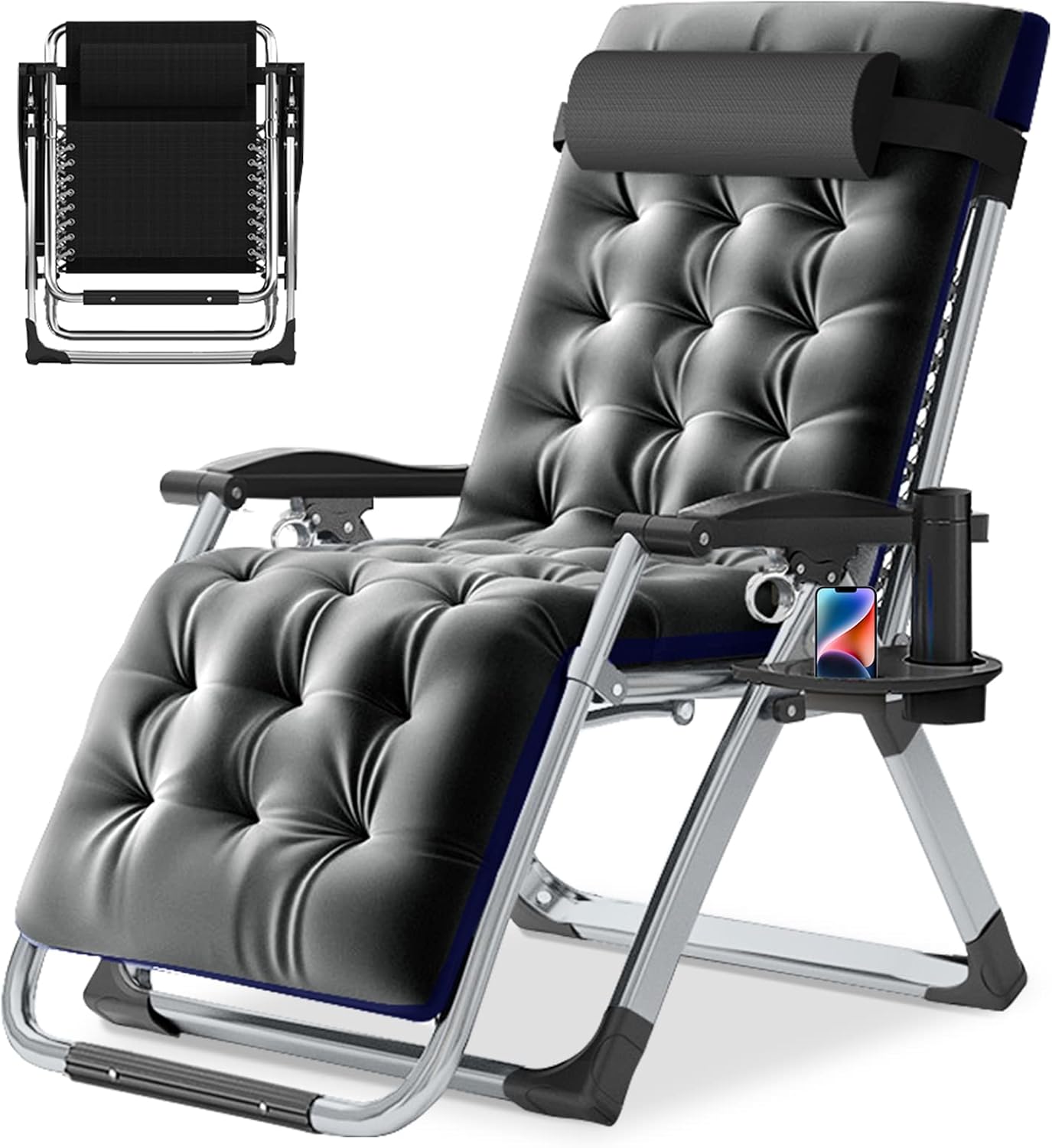 Barbella Zero Gravity Chair Reclining Lounge Chair Patio Chairs, Adjustable Lawn Recliner Folding Lounge Recliners with Removable Cushion, Headrest & Cup Holder, Reclining Chair for Indoor and Outdoor