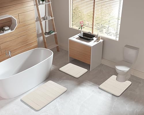 Miniatura 6 de Yimobra Juego de 2 alfombras de baño de espuma viscoelástica suaves y absorbentes, de secado rápido, lavables a máquina, para baño, 17 x 24 + 31.5 x