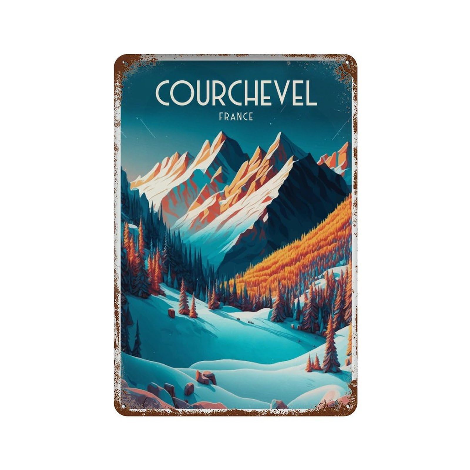 xiaoxiaoshen Courchevel Travel France Skiing Ski French Alps E_5 Wall Decor Art Metal Tin Poster Modern Home Decor Art Home Bar Shop Decorations Vintage Sign 30x20cm