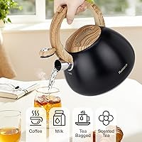 Vista 7 de MARSKITOP Tetera para estufa, tetera silbante para estufa, tetera de acero inoxidable de grado alimenticio con mango ergonómico Cool Touch, 2.6 Negro