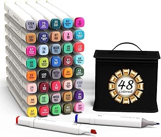 Marker pens 48 Colours, Art Markers for Drawing Sketching Coloring Artist Pens and Underlining, Illustration Painting Card Making, for Students Manga Artists Sketch Permanent Marker Pen Set