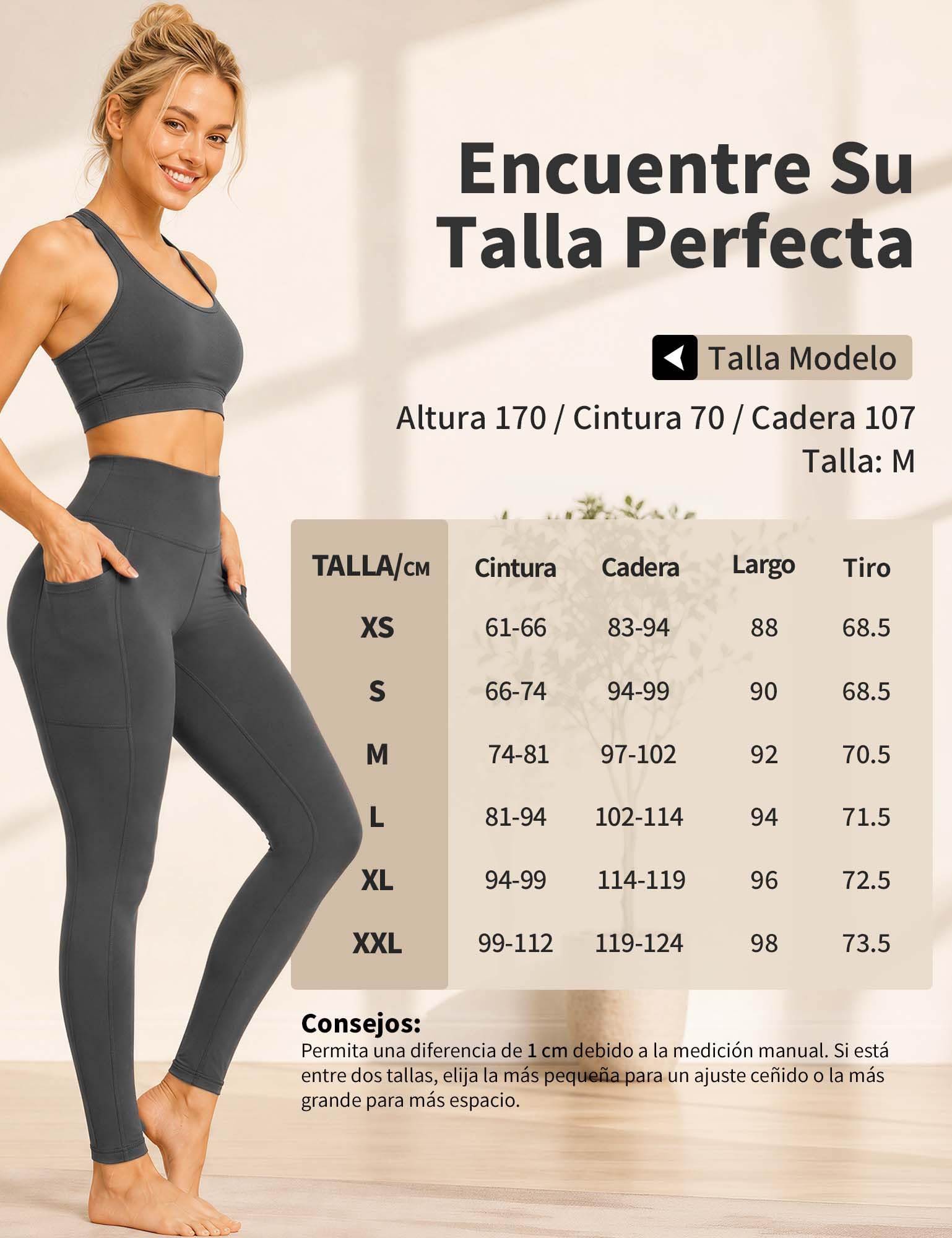 CAMBIVO Leggins Deportivos Mujer, Mallas Deporte Push up Cintura Alta, Leggings Pantalones Yoga Pants Elasticos con 3 Bolsillos para Gimnasio, Running, Fitness, Pilates
