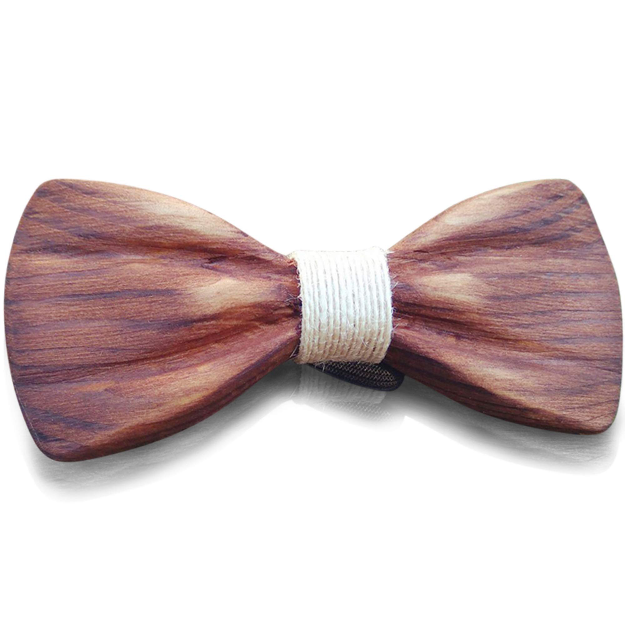 Wooden Bow Tie - 3D Unique Design Holiday Wedding Wood Bowtie - Perfect Wooden Mens Necktie + Gift Box (3D/Thread)