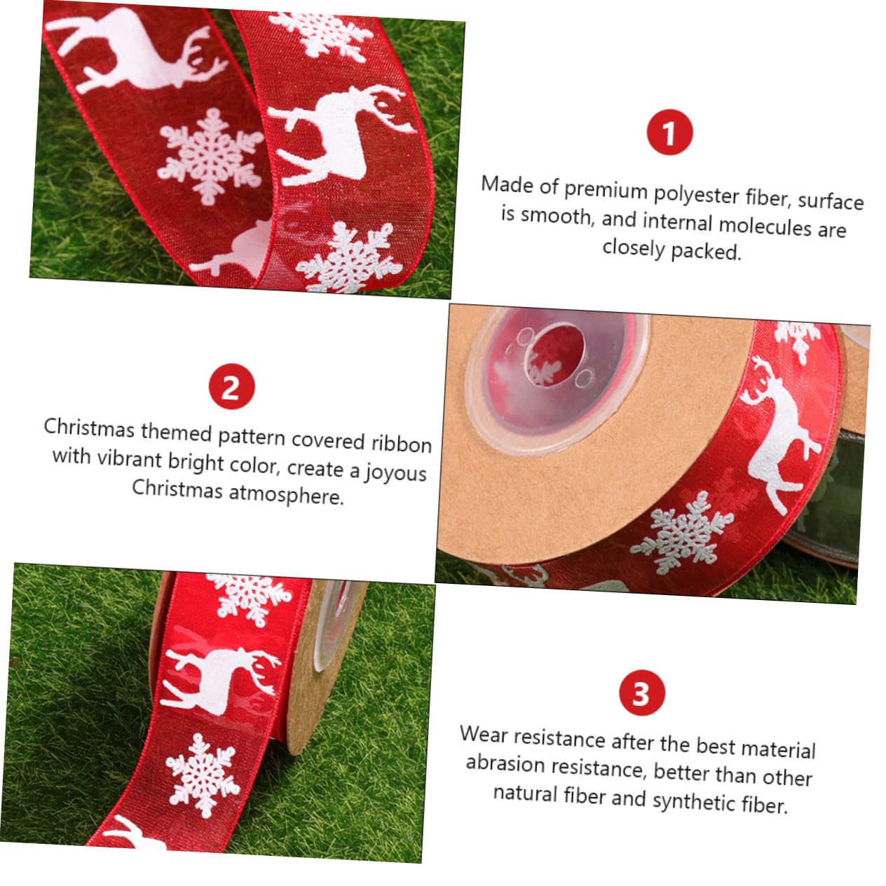 VILLCASE 3 Set Di Nastri Natalizi in Grosgrain Nastri Natalizi in Pizzo Delicato 10 M Artigianali Per Decorazioni Per Alberi Feste 2 Pezzi*3