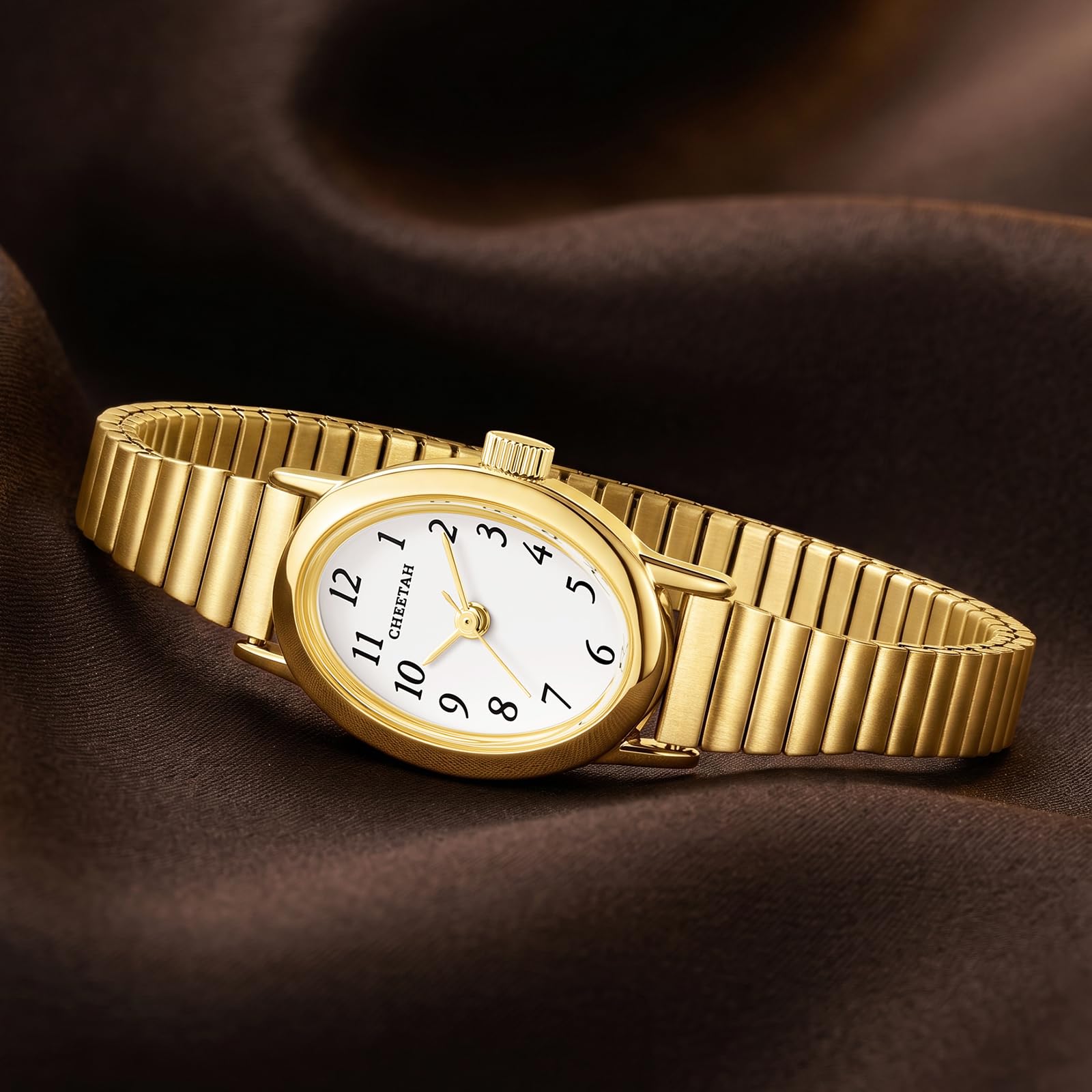 Cheetah Elegante goldene Damenuhr mit Quarz: wasserdichte Uhr mit verstellbarem Edelstahlarmband und schlichtem Zifferblatt mit römischen Ziffern