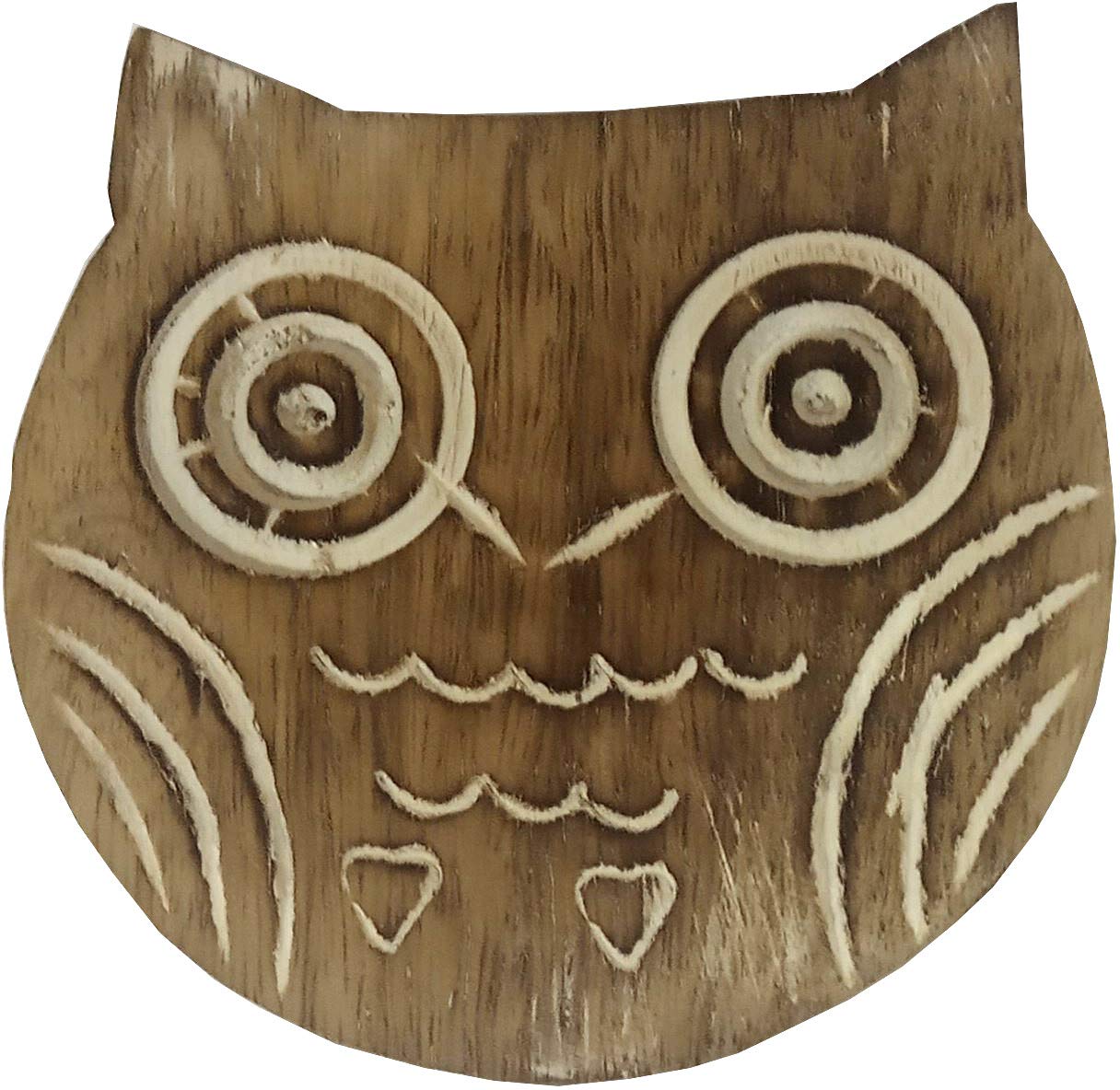 Purpledip Wooden Coaster Set 'Night Owl': 6 Owl Design Coasters in Distress Finish (12023), Brown - Image 4
