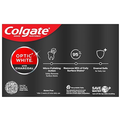 Miniatura 7 de Colgate Optic White Pasta dental blanqueadora con carbón, pasta dental blanqueadora con carbón, elimina las manchas superficiales diarias, segura