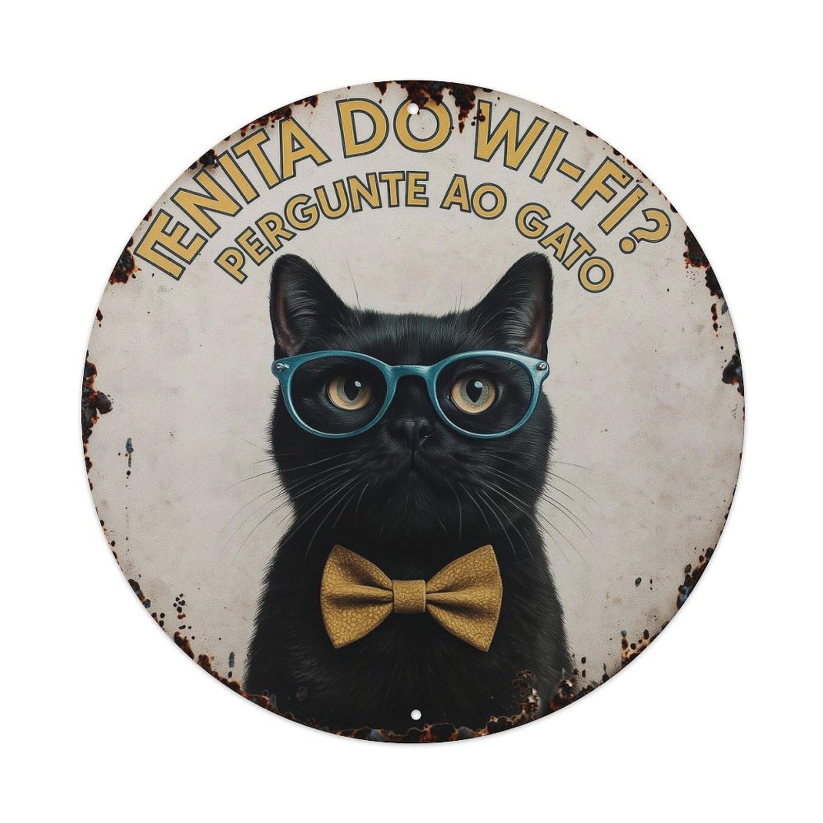 Black Cat With Glasses And Bowtie Metal Tin Sign Plaque