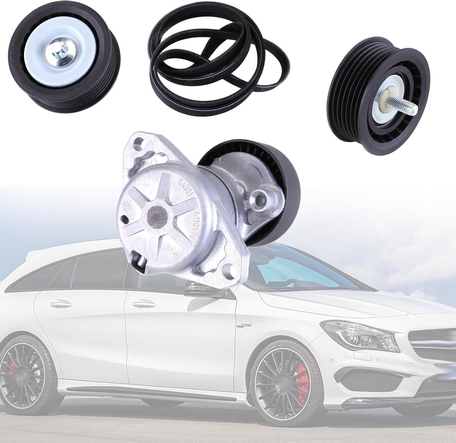 2722000270 Engine Drive Belt Tensioner Idler Pulley Serpentine Belt Kit Compatible for Mercedes-Benz C300 C350 E350 E550 ML550 SLK350 CLK350,0039937296 2722020419 2722021019 Drive Belt Kit