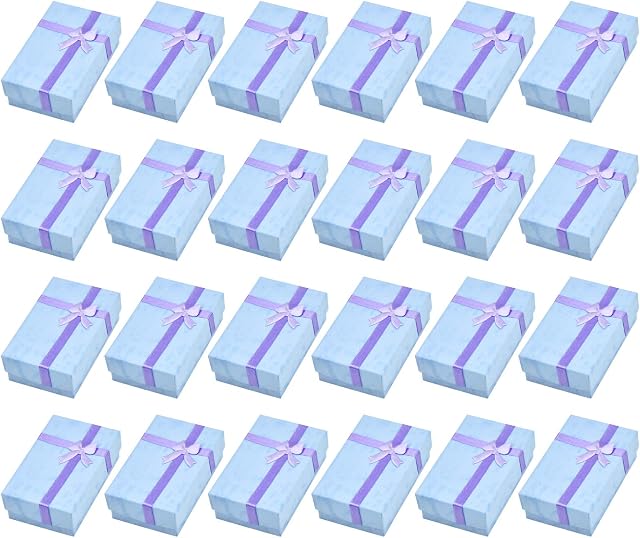 24 Pack Jewelry Gifts Boxes, Small Paper Gift Boxes with Bow-Knot, Rectangular Jewelry Display Box for Necklaces Earring Ring Bracelet Packaging Box (Purple)