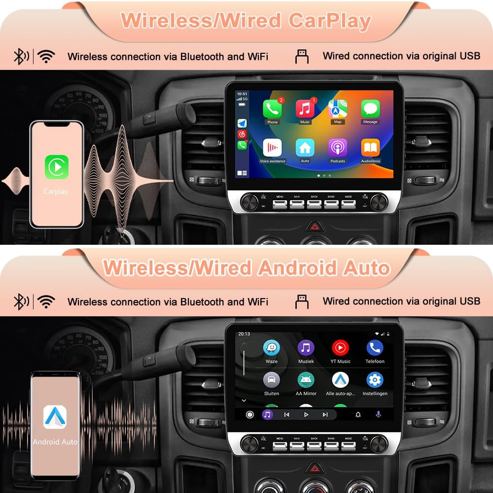 10.1" Car Radio Stereo for Dodge RAM 1500 2500 3500 2013-2018 | Android 13 Quad-Core | 2GB+64GB | CarPlay Android Auto | WiFi Bluetooth GPS | FM AM RDS DSP | SWC | Backup Camera