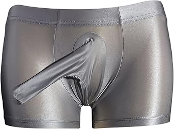 Sywiyi Mens Shiny Glossy Boxer Briefs Sheer Boxer Shorts With Sheath Underpants Low Waist Panties