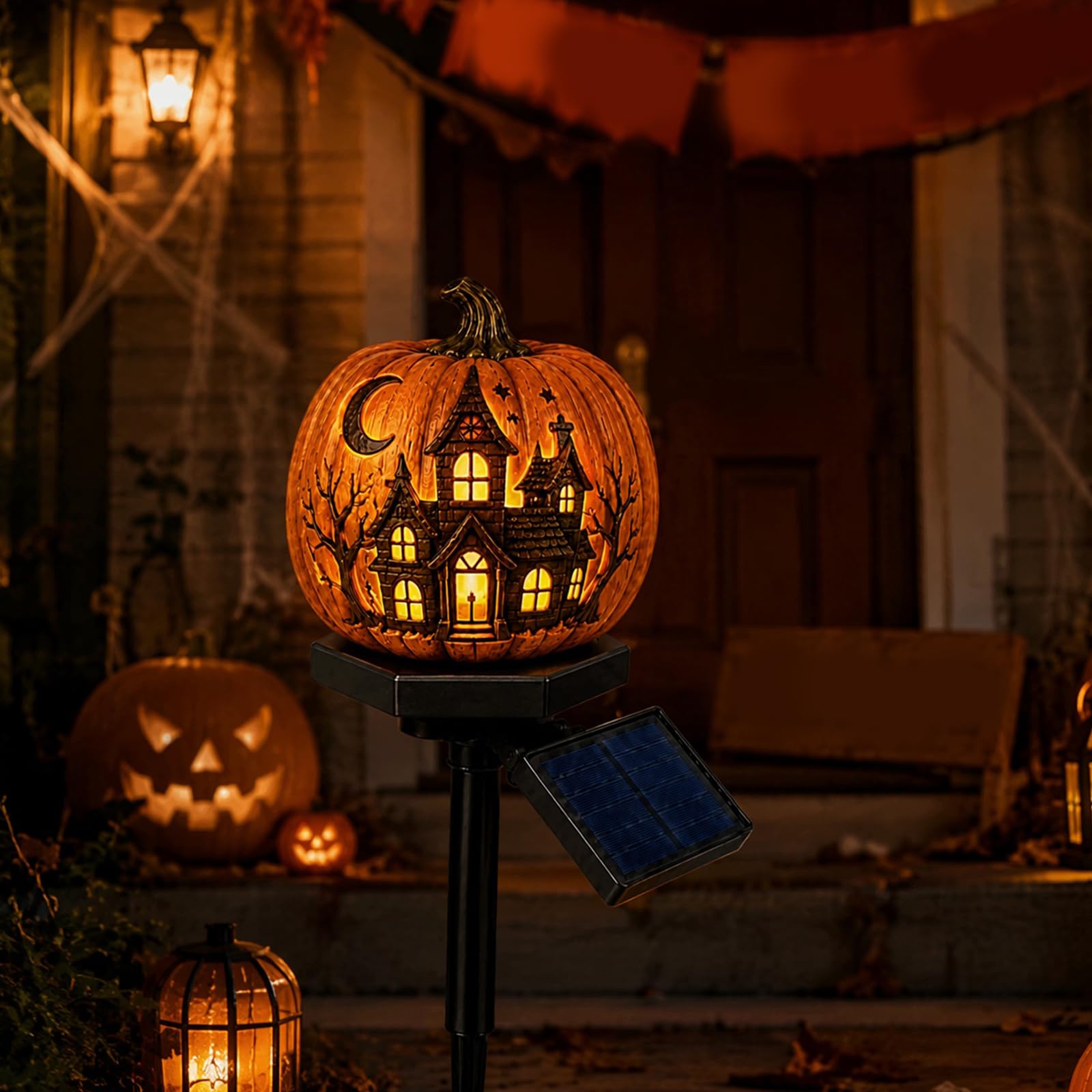 Pumpkin Lantern E Solar Halloween Pumpkin Garden Stake Light, Halloween Resin Pumpkin Decor