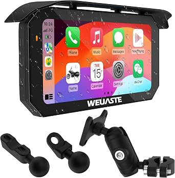 6.25" Motorcycle CarPlay Navigation HD Touch Screen, Wireless CarPlay & Android Auto, IP67 Waterproof GPS Display, BT, 3 Mounting Options, Universal 1" Ball Mount, Metal Anti-Theft Bracket