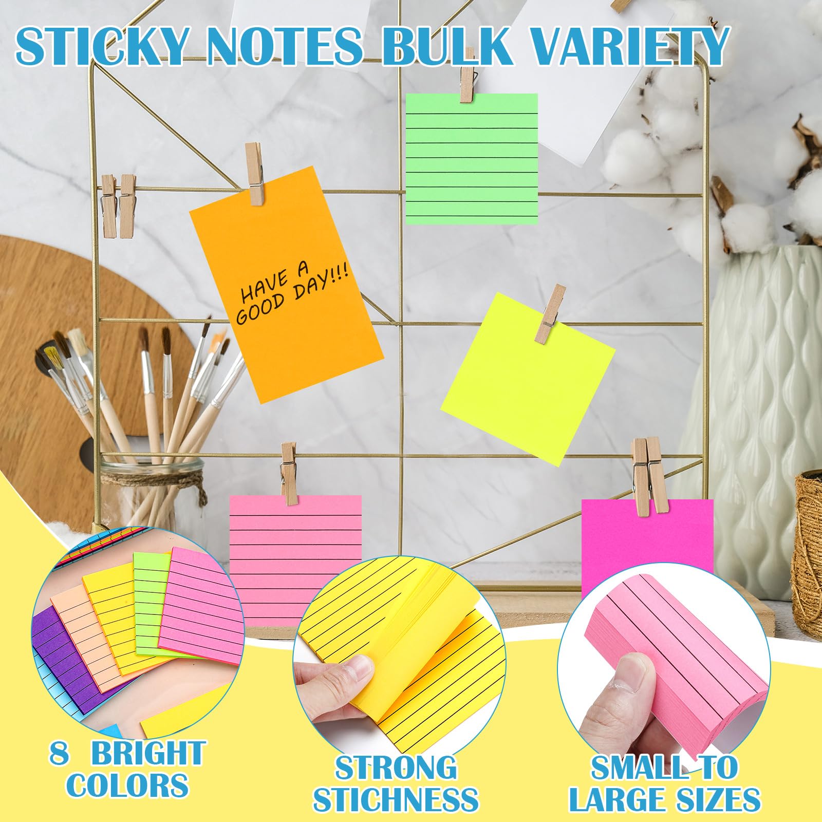 128 Pcs Sticky Notes Bulk Lined Pads Bright Color Self Stick Notes with Lines Self Adhesive Paper Memo Pads for Office School, Lined Blank, 5760 Sheets, 1.5 x 2 Inch 3 x 3 Inch 4 x 6 Inch